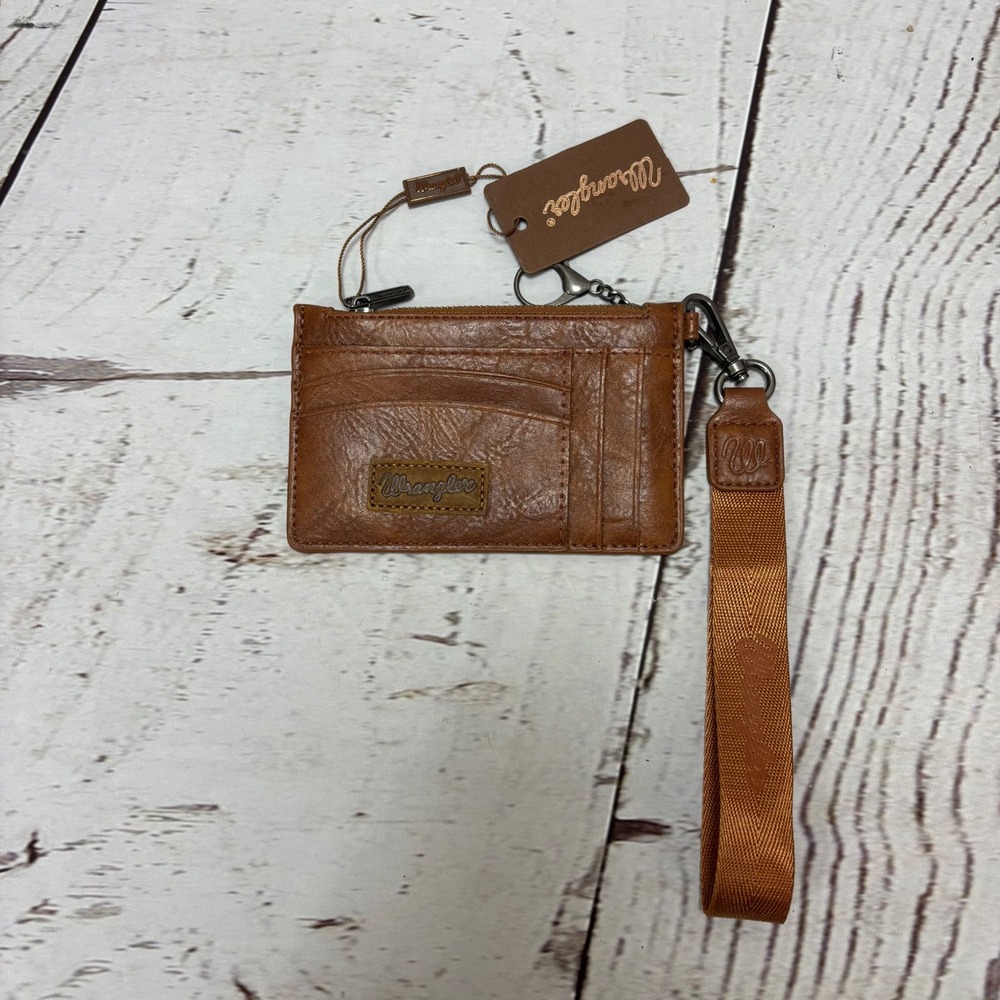 Wrangler Brown Vegan Leather Slim Card Holder Wallet Wristlet WG137-W009BR NWT